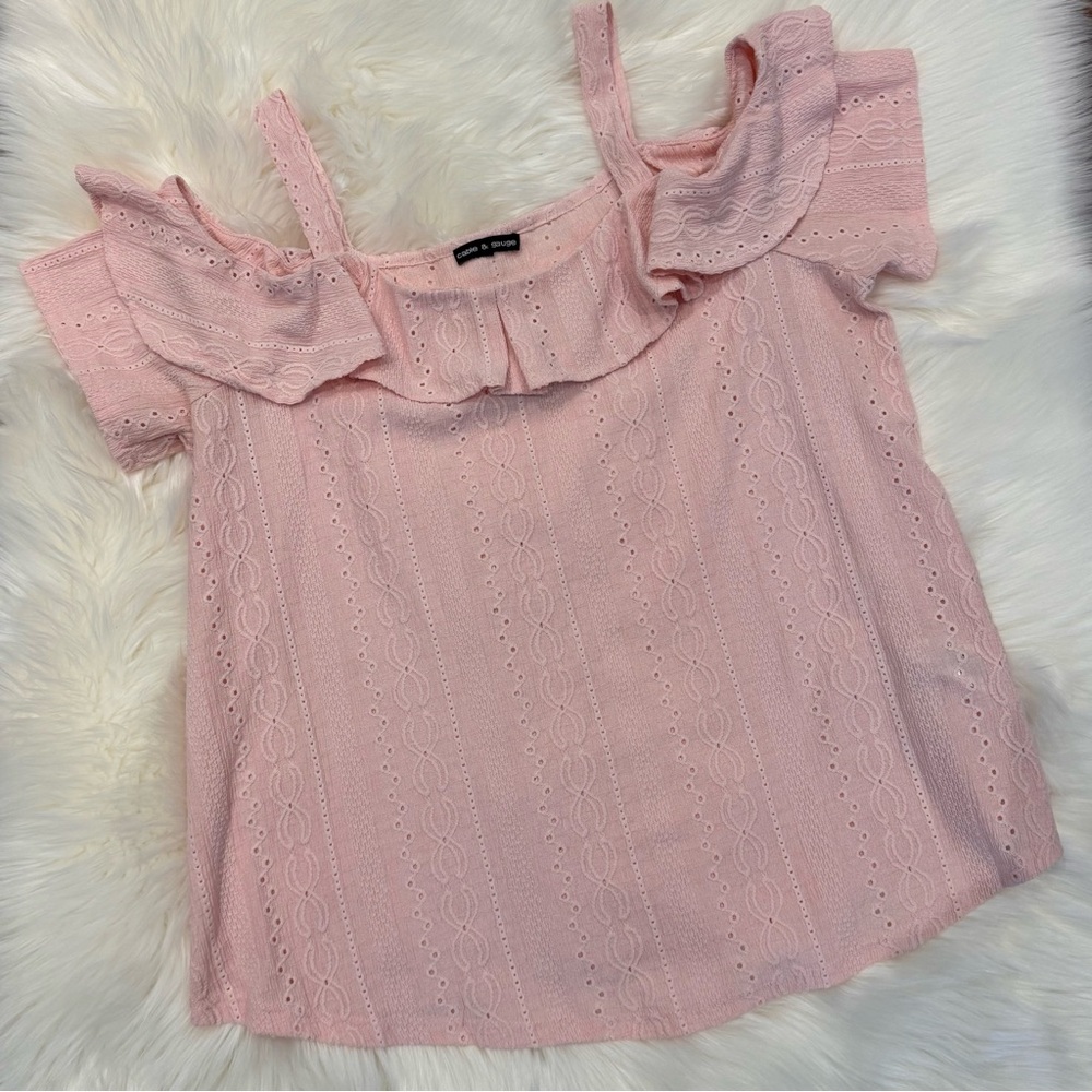 Pink Off-Shoulder Eyelet Top by Cable and Gauge, size XL